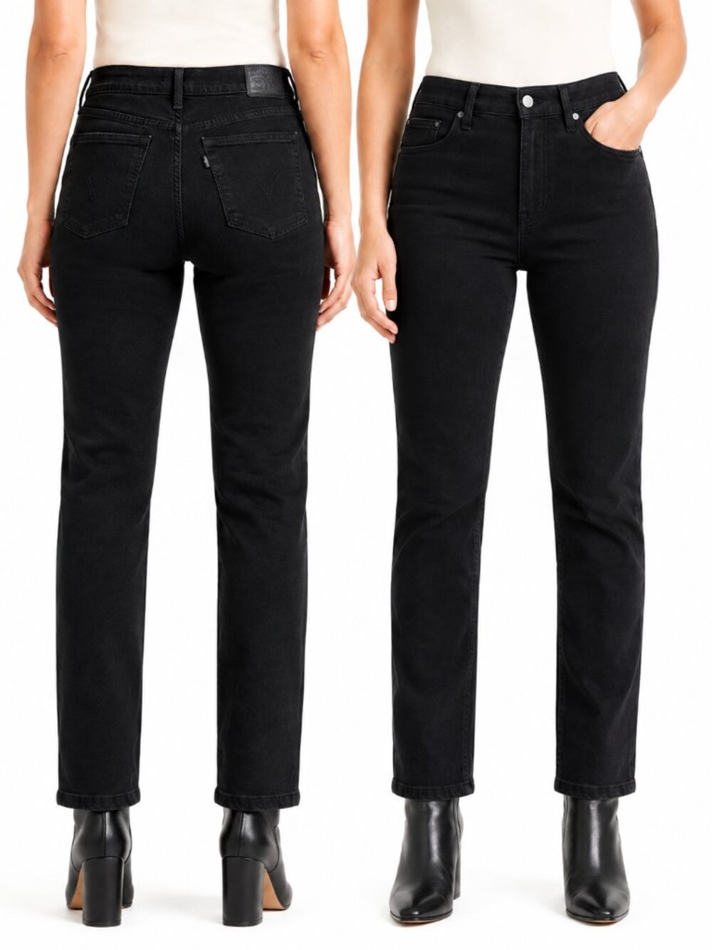 NWOT Levi's 505 Black Ink Straight Leg Model Off Duty Jeans 28 Mid Rise Stretch